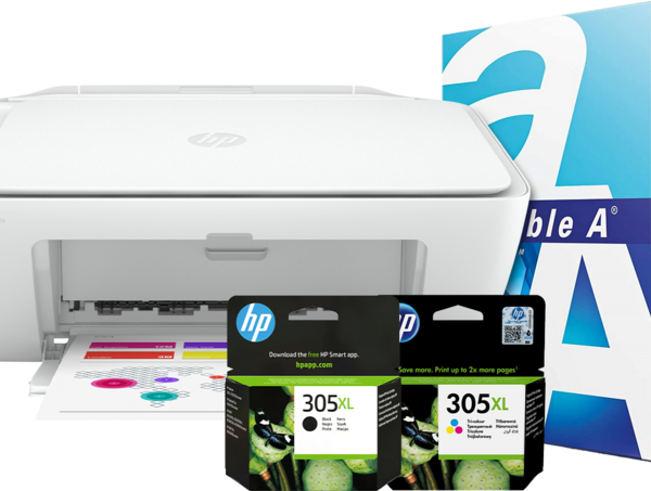 HP Deskjet 2710e + 1 set extra inkt + 500 vellen A4 papier