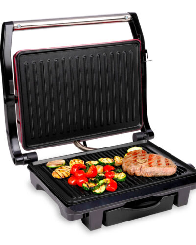 alpina Contact Grill - 230V/1000W - Tosti Ijzer - Panini Grill - Groente, Brood en Vlees - Anti-Aanbaklaag - Zwart/Rood