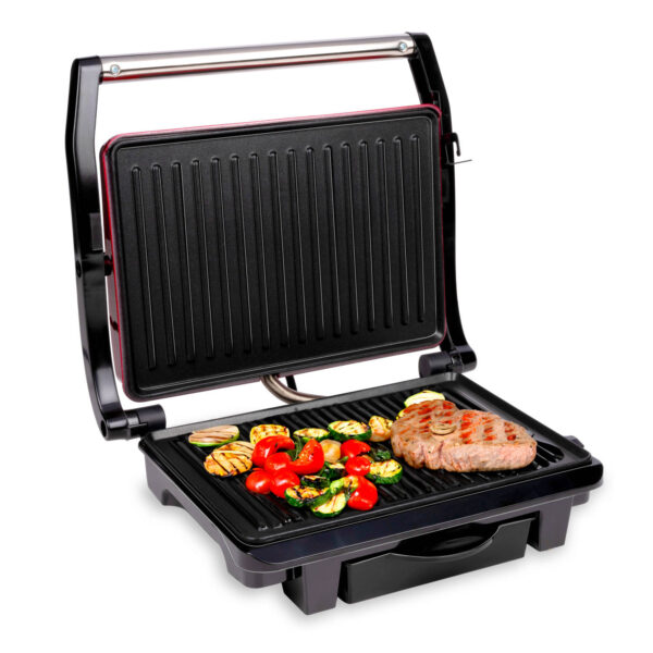 alpina Contact Grill - 230V/1000W - Tosti Ijzer - Panini Grill - Groente, Brood en Vlees - Anti-Aanbaklaag - Zwart/Rood