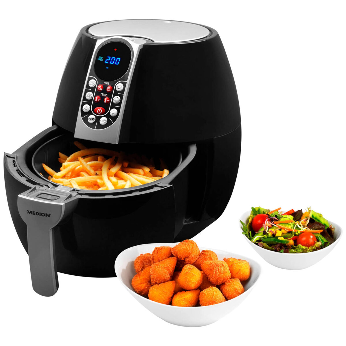 MEDION Airfryer MD 17320 Olie vrij frituren Digitaal bedieningspaneel Automatische programma's 2,5 L inhoud