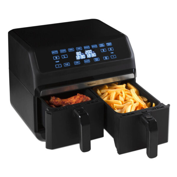 Tomado TAF8001B - Dubbele airfryer - 2 x 4 liter inhoud - 1700 watt - 8 automatische programma's - Zwart